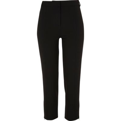 Black smart cropped slim fit trousers